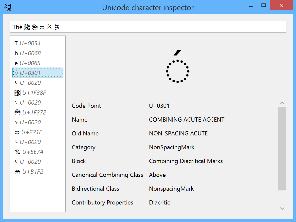 Screenshot of Unicode Character Inspector